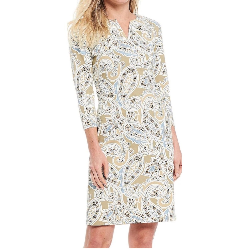 WB11 J.McLaughlin Carly Dress Folklore Taupe Paisley Size M Boho Classic